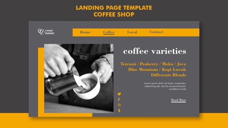 Kostenlose PSD coffee shop landing page thema