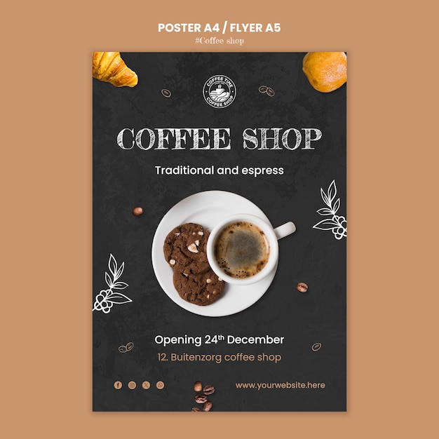 Kostenlose PSD coffee shop poster vorlage