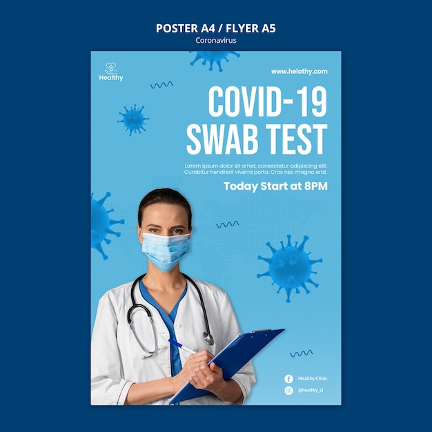 Kostenlose PSD coronavirus-tupfer-testplakatvorlage