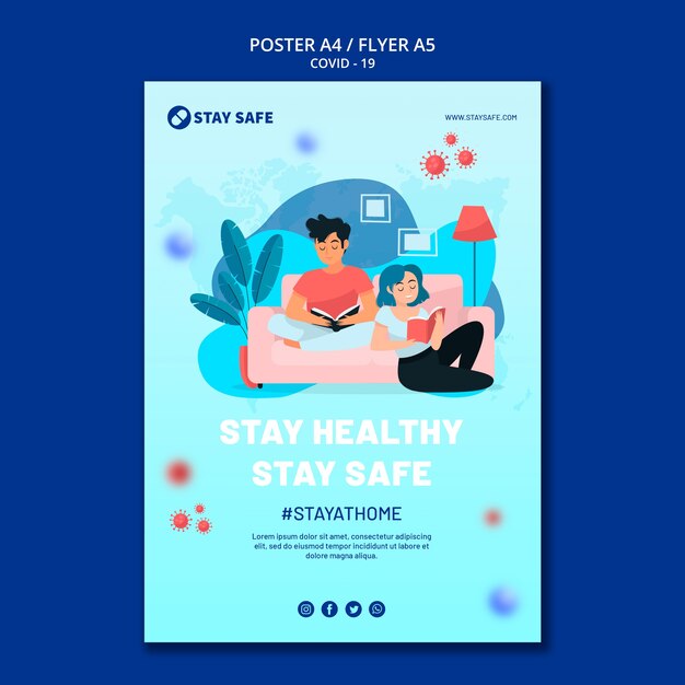 Covid-19 Plakatschablone mit Illustration