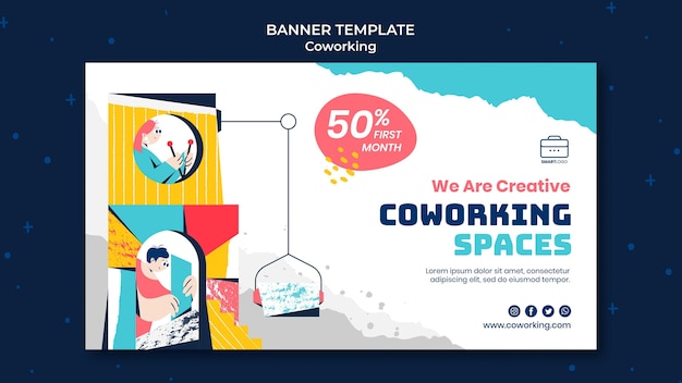 Kostenlose PSD coworking-banner-vorlage illustriert