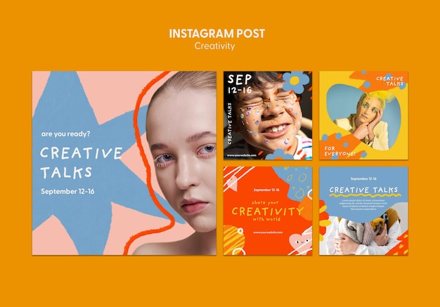 Kostenlose PSD creative talks workshop sammlung von instagram-posts