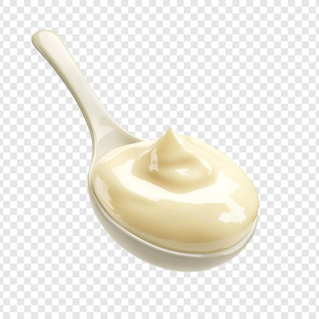 Creme-Mayonnaise in einem Löffel in Nahaufnahme