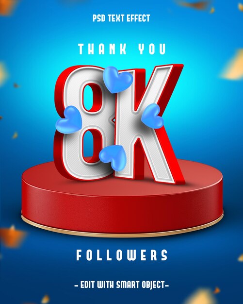 Danke 8k Follower 3D-bearbeitbare Text-Effekt