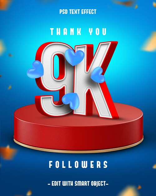 Danke 9k Follower 3D-bearbeitbare Text-Effekt