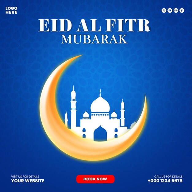 Das islamische Fest Eid Al Fitr Mubarak Social Media Post Design Vorlage