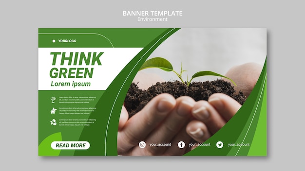 Denken Sie grüne Umwelt Banner Vorlage