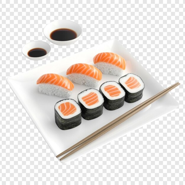Der köstliche Lachs-Sushi-Teller ist bereit, die köstliche japanische Küche zu genießen