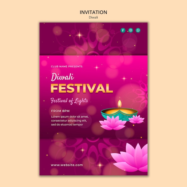 Kostenlose PSD design der diwali-vorlage mit gradient