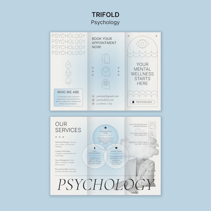 Kostenlose PSD design der dreifachen psychologie-broschüre-vorlage