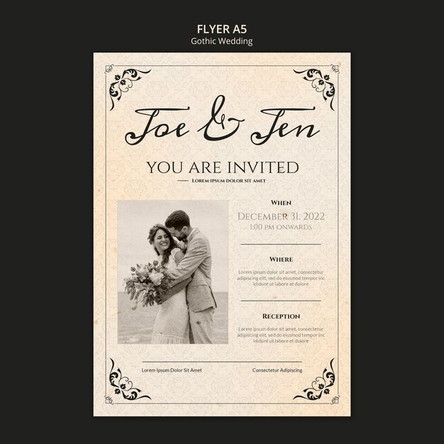 Design der gotischen Hochzeitseinladungsvorlage