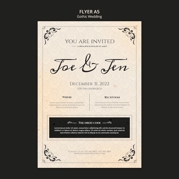 Design der gotischen Hochzeitseinladungsvorlage