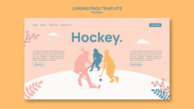 Kostenlose PSD design der hockey-landingpage-vorlage