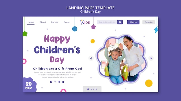 Design der landingpage-vorlage für den kindertag
