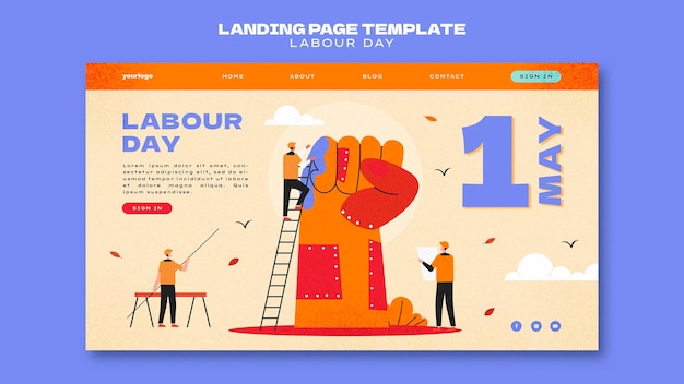 Kostenlose PSD design der landingpage-vorlage für den tag der arbeit