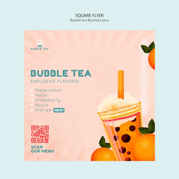 Design der quadratischen Flyer-Vorlage für Bubble Tea