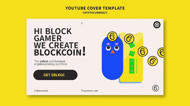 Kostenlose PSD design der youtube-cover-vorlage für kryptowährungen