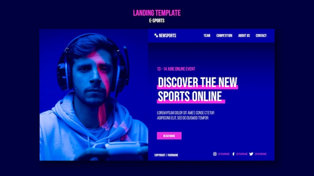 Kostenlose PSD designvorlage für e-sport-landingpages