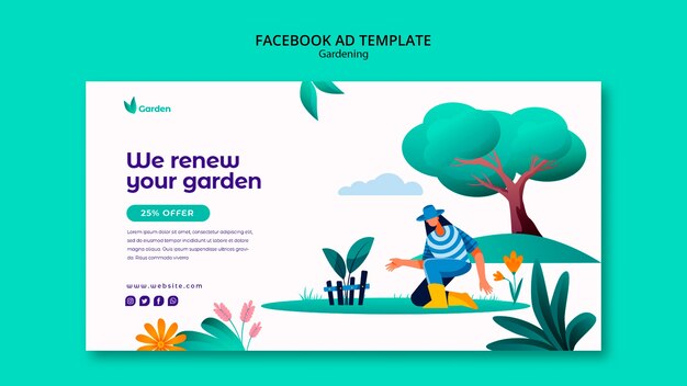 Designvorlage für Facebook-Werbung für Gartenarbeit