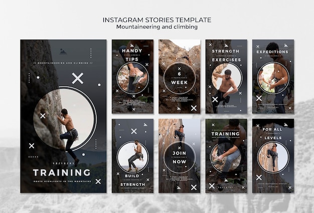 Designvorlage für Instagram-Geschichten zum Bergsteigen und Klettern