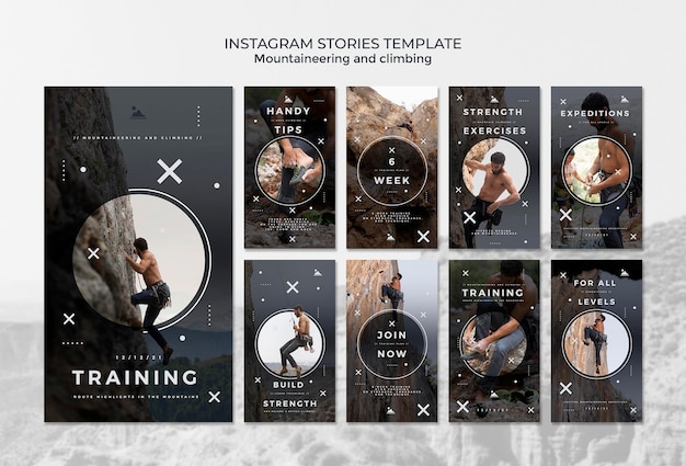 Designvorlage für instagram-geschichten zum bergsteigen und klettern