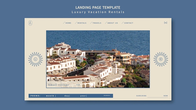 Kostenlose PSD designvorlage für landingpages für luxus-ferienwohnungen