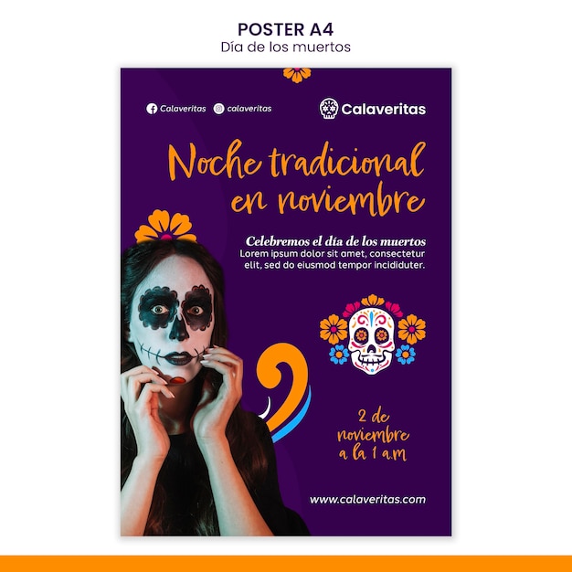 Kostenlose PSD dia de los muertos postervorlage