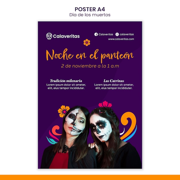 Kostenlose PSD dia de los muertos postervorlage