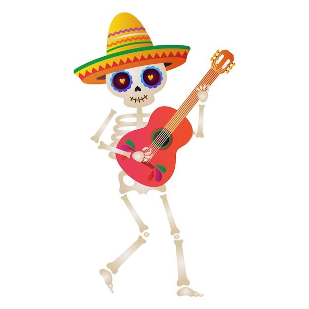 Dia de Muertos-Illustration mit Skelett und Gitarre