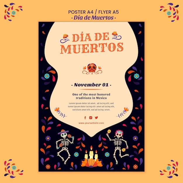 Kostenlose PSD dia de muertos poster druckvorlage