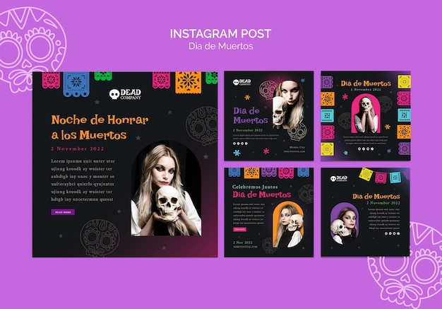 Kostenlose PSD dia de muertos sammlung von instagram-posts