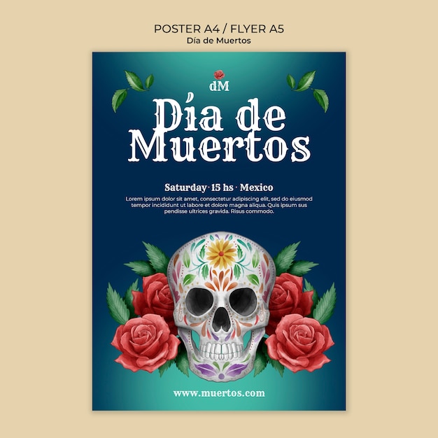 Kostenlose PSD dia de muertos vertikale plakatvorlage