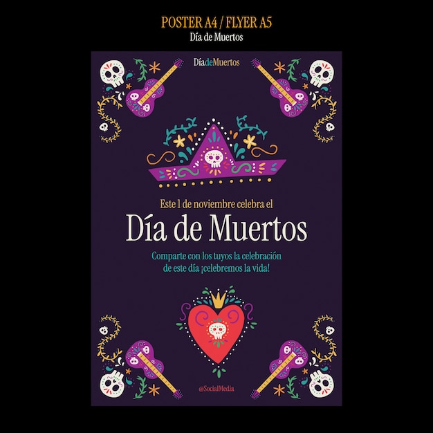 Kostenlose PSD dia de muertos-vorlage im flachen design