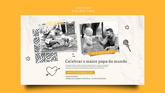 Dia dos pais horizontale Bannervorlage mit zerknittertem Papiereffekt