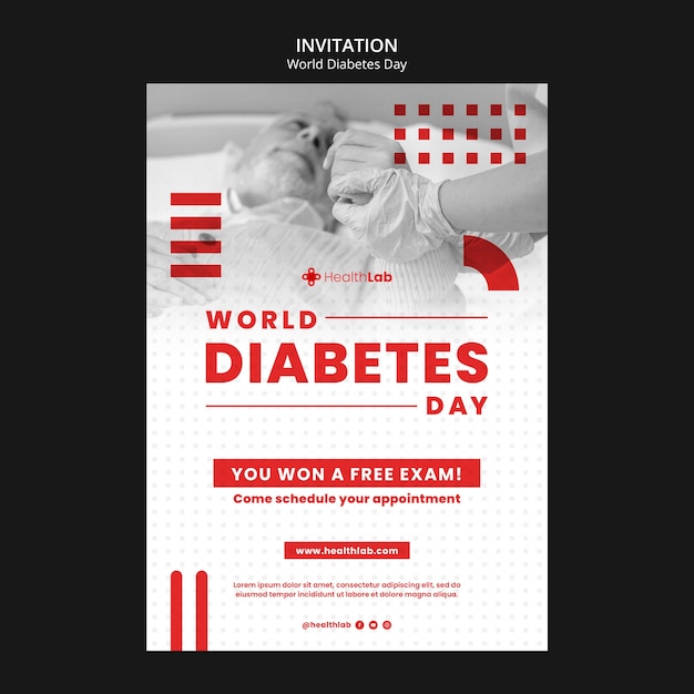 Kostenlose PSD diabetes-tageseinladung im flachen design