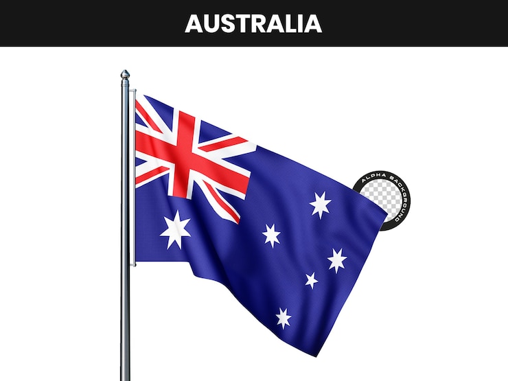 Kostenlose PSD die australische flagge schwingt auf einem pfahl