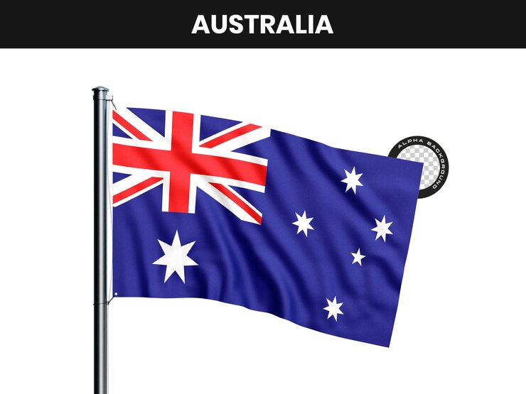 Kostenlose PSD die australische flagge schwingt auf einem pfahl