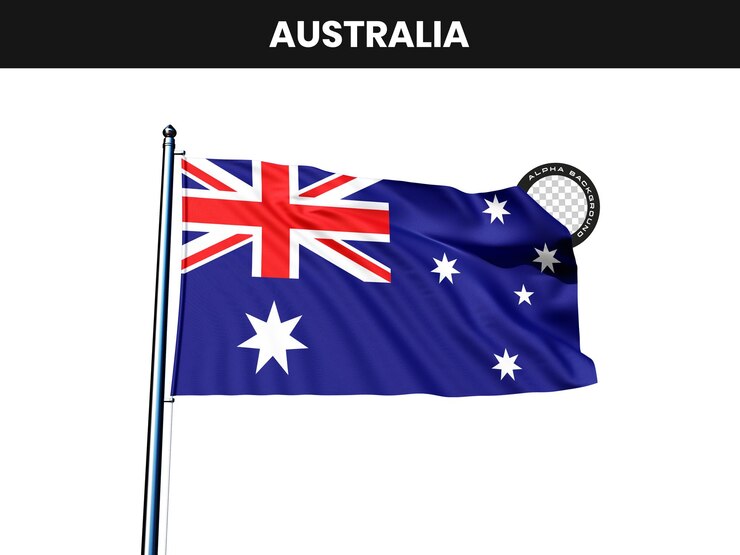 Kostenlose PSD die australische flagge schwingt auf einem pfahl
