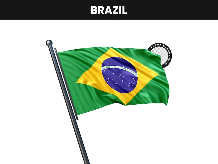 Kostenlose PSD die brasilianische flagge schwingt auf einem pfahl