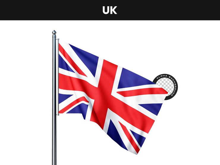 Kostenlose PSD die flagge des vereinigten königreichs schwingt auf einem pfahl