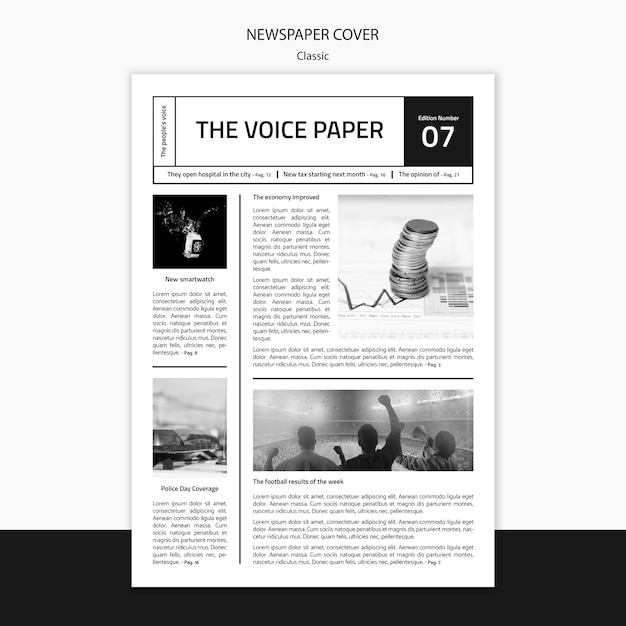 Die vorlage für das voice-zeitungscover