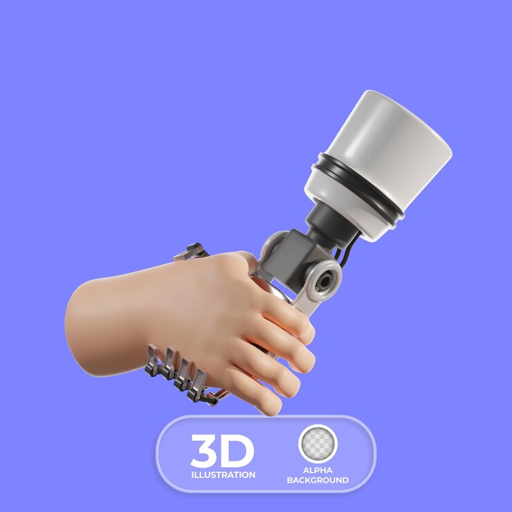 Kostenlose PSD digitale und menschliche handschüttelung 3d-illustration