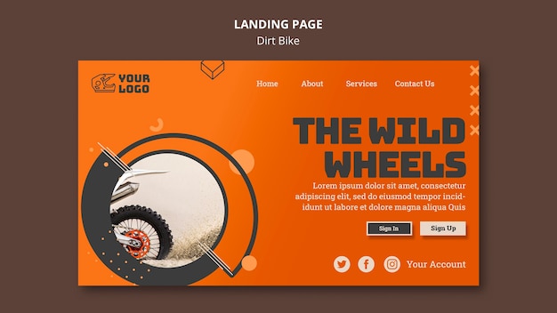 Kostenlose PSD dirt bike landing page vorlage