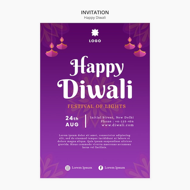 Kostenlose PSD diwali-einladungsvorlage mit mandala-design
