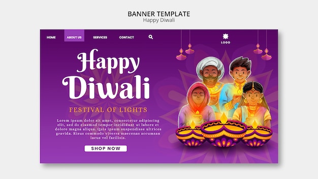 Kostenlose PSD diwali-landing-page-vorlage mit mandala-design