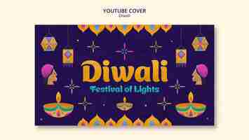 Kostenlose PSD diwali youtube-thumbnail-vorlage mit flachem design