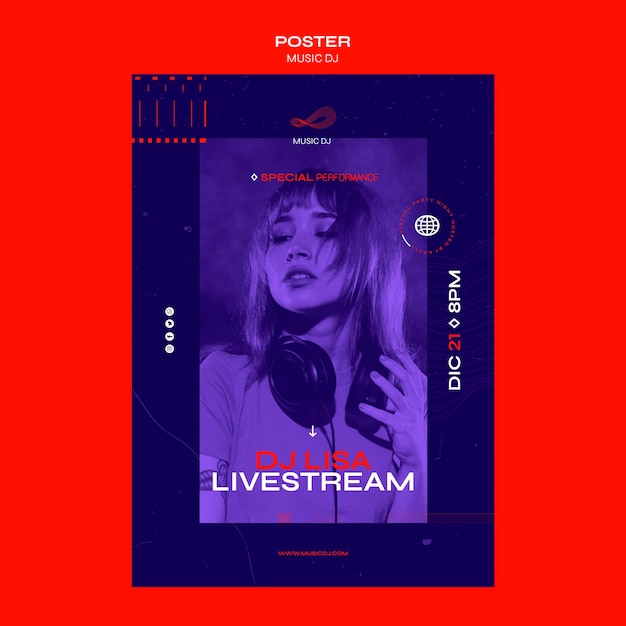 Kostenlose PSD dj set livestream ad poster vorlage