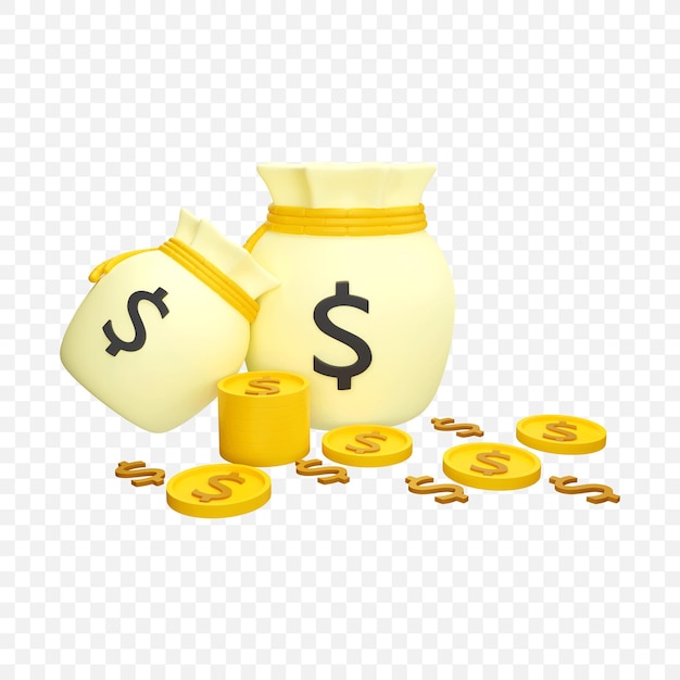 Kostenlose PSD dollar sack und goldmünze symbol isoliert 3d render illustration