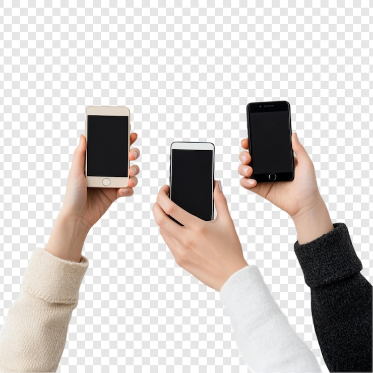 Kostenlose PSD drei hände halten smartphones mockup