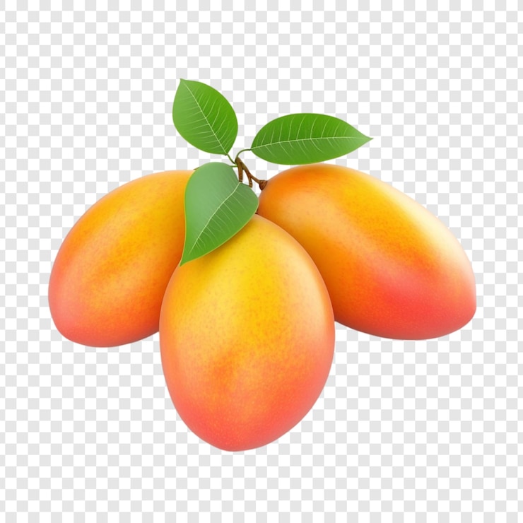 Kostenlose PSD drei reife mangos mit üppig grünen blättern